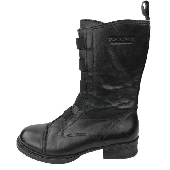Ten Points Black Leather Pandora Mid Calf Leather Heeled Boots Size EU 36 US 8 - Picture 1 of 7